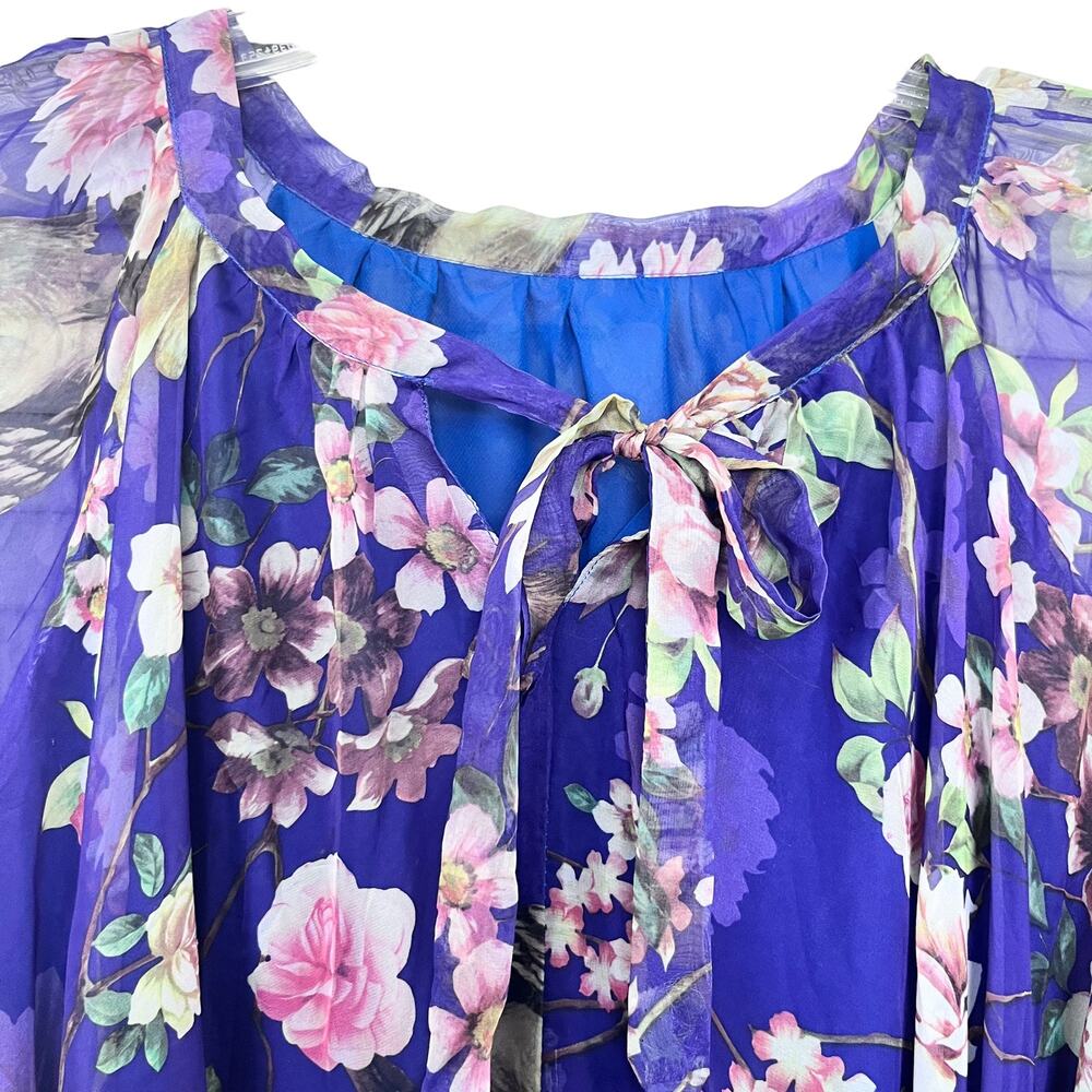Floral Purple Chiffon Boho Maxi Dress Woodland Print Ruffle Long Sleeve XL NWT - Picture 4 of 9